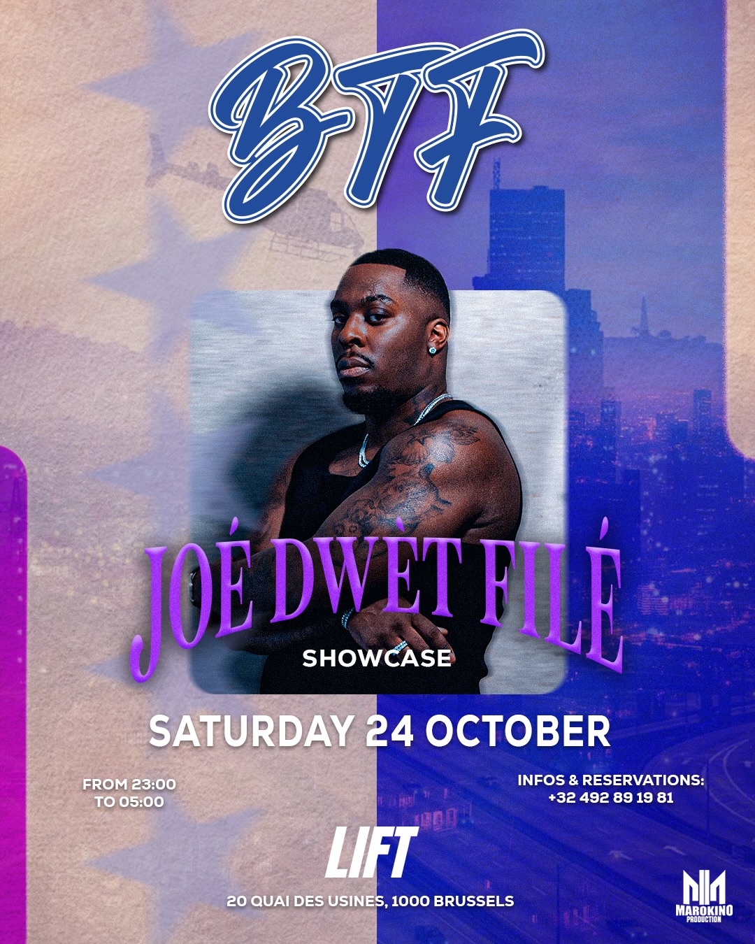 BTF presents Joé Dwèt Filé showcase at LIFT Brussels flyer